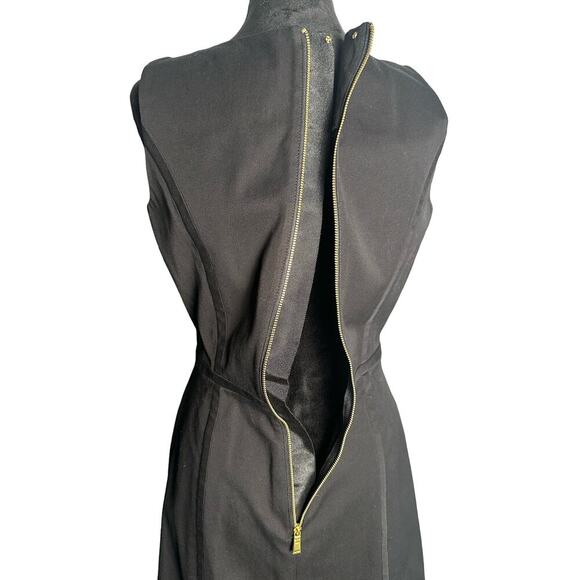 Tommy Hilfiger Sz 4 Sleeveless Little Black Dress Stretchy Gold Zip LBD cocktail - Picture 3 of 9
